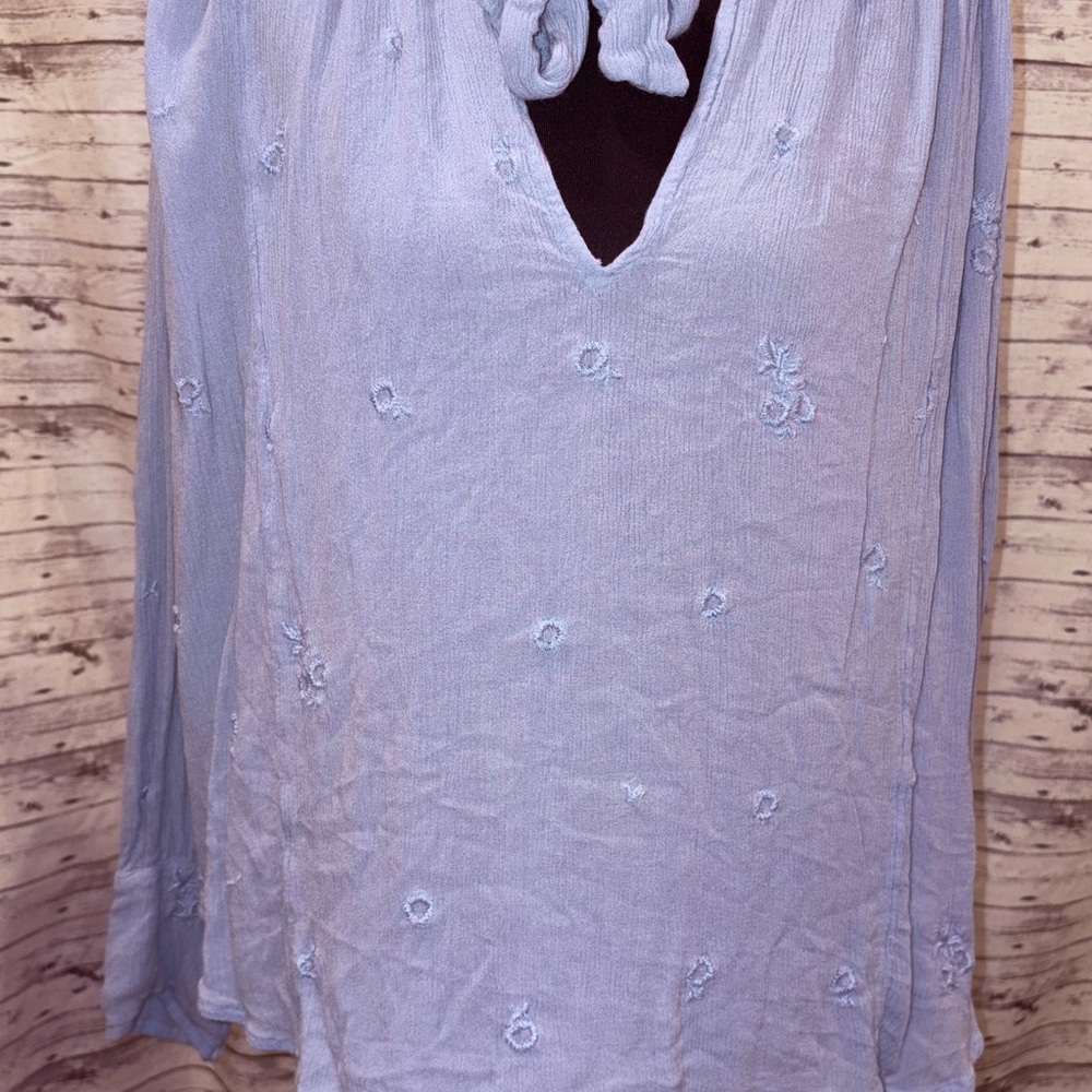Free People Light Blue Embroidered Blouse